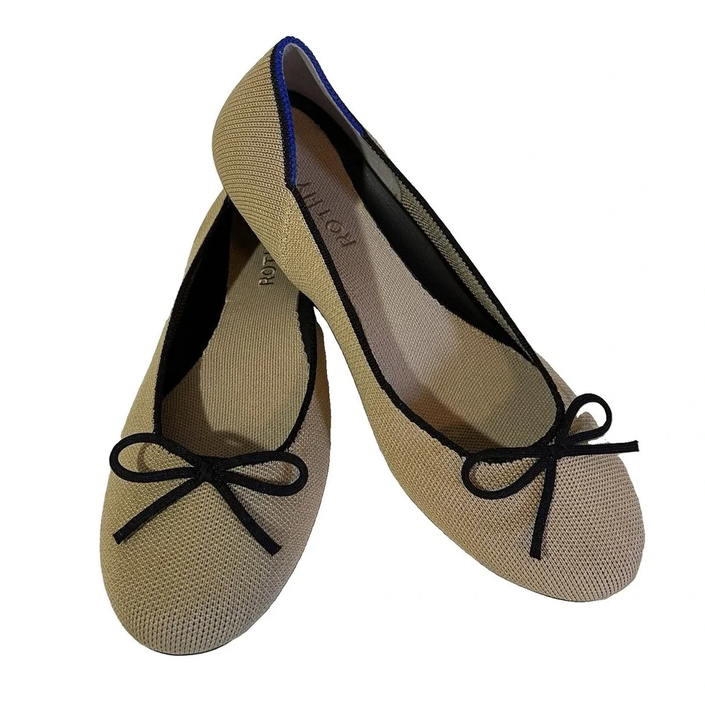 Rothy's The Ballet Flat Neutral Beige Bow Women's 7.5 Casual Comfort Minimalist